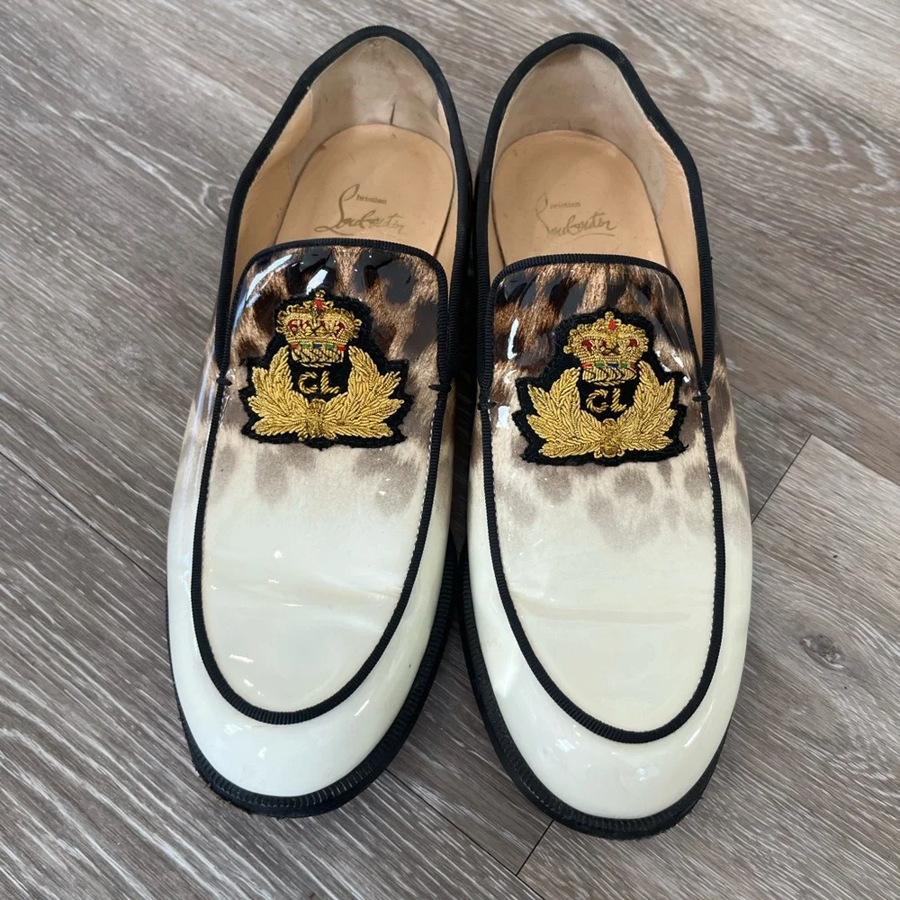 Christian Louboutin Laperouza Regal Cream and Black Cheetah Loafers - Picture 1 of 3